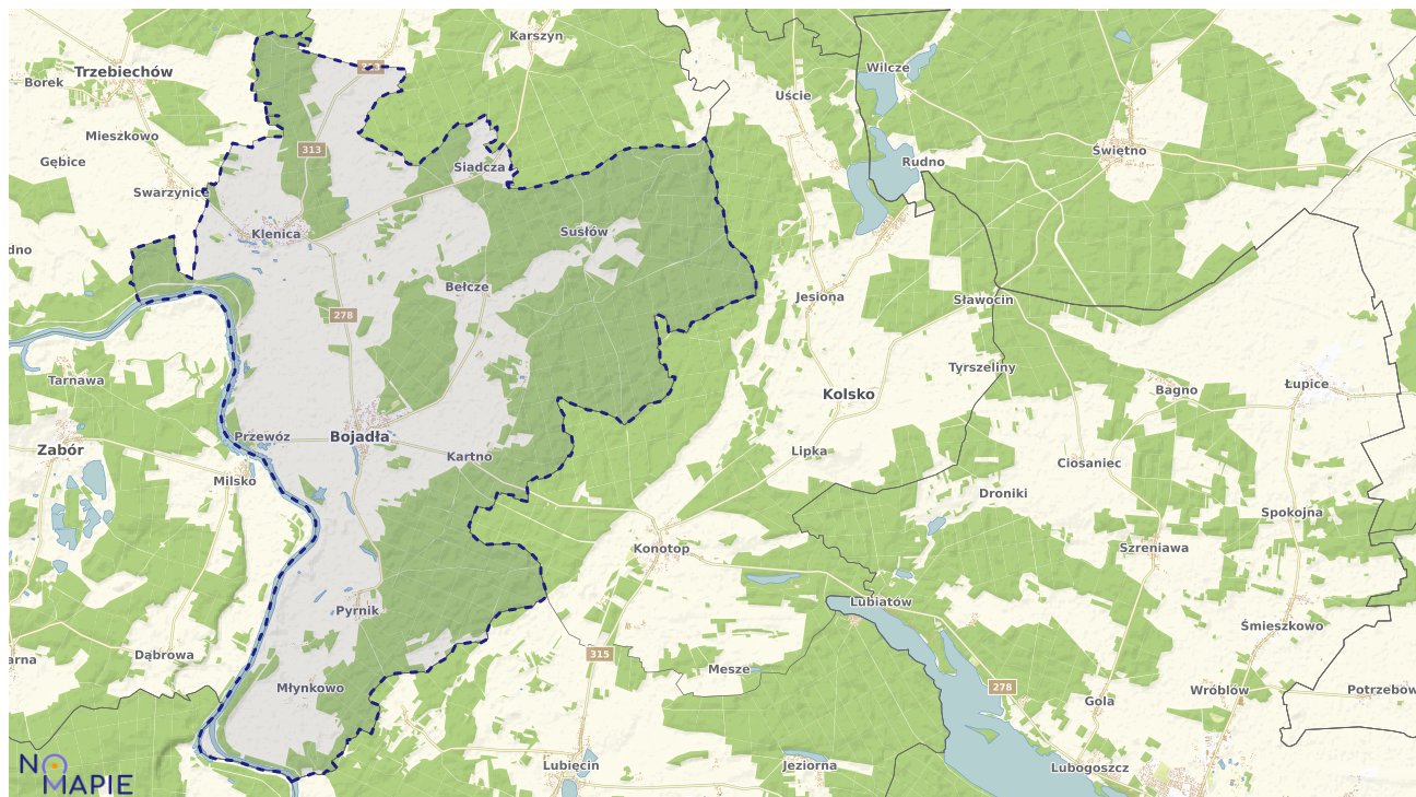 Mapa obszarów ochrony przyrody Bojadeł